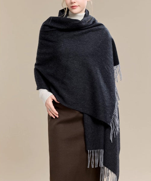 Gifts for Her, Long Wool Scarf, Soft Wool Scarf for Women, Black and Medium Gray Fashion Scarf, Warm Cape, Evening Wrap, Christmas Gift, Winter Shawl, Elegant Shawl-Art Painting Canvas