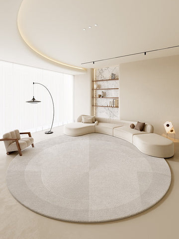 Grey Geometric Floor Carpets, Abstract Circular Rugs under Dining Room Table, Modern Living Room Round Rugs, Bedroom Modern Round Rugs-Art Painting Canvas