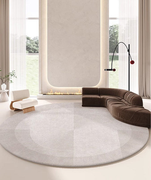 Large Grey Geometric Floor Carpets, Modern Living Room Round Rugs, Abstract Circular Rugs under Dining Room Table, Bedroom Modern Round Rugs-Art Painting Canvas