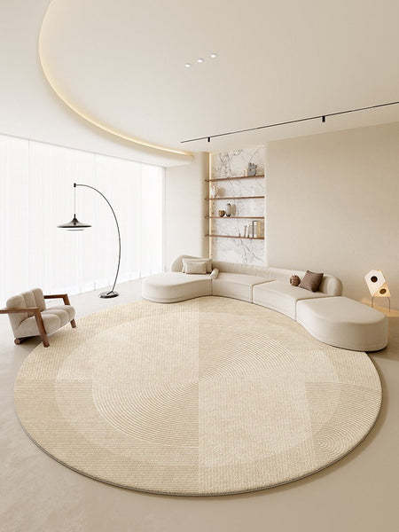 Large Modern Rugs in Living Room, Dining Room Modern Rugs, Cream Color Round Rugs under Coffee Table, Contemporary Circular Rugs in Bedroom-Art Painting Canvas