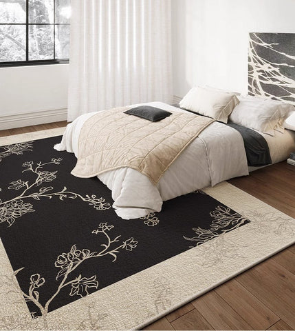 Unique Bedroom Modern Rugs, Contemporary Modern Rugs under Dining Room Table, French Style Rugs for Interior Design, Flower Pattern Modern Rugs for Living Room-Art Painting Canvas