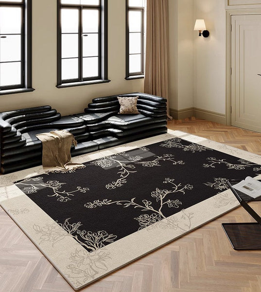 Bedroom Modern Rugs, French Style Flower Pattern Rugs for Interior Design, Contemporary Modern Rugs under Dining Room Table, Flower Pattern Modern Rugs for Living Room-Art Painting Canvas