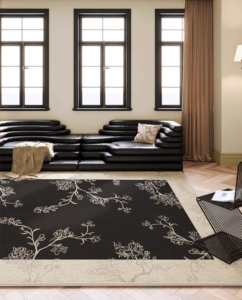 Bedroom Modern Rugs, French Style Flower Pattern Rugs for Interior Design, Contemporary Modern Rugs under Dining Room Table, Flower Pattern Modern Rugs for Living Room-Art Painting Canvas
