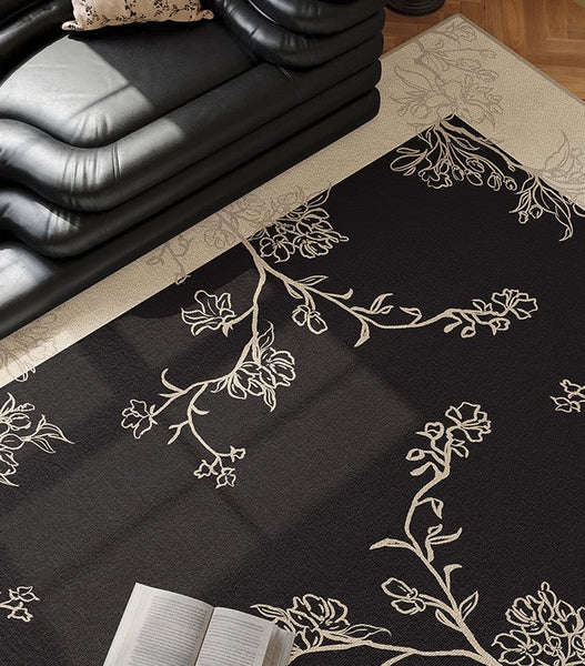 Bedroom Modern Rugs, French Style Flower Pattern Rugs for Interior Design, Contemporary Modern Rugs under Dining Room Table, Flower Pattern Modern Rugs for Living Room-Art Painting Canvas