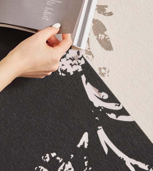 Bedroom Modern Rugs, French Style Flower Pattern Rugs for Interior Design, Contemporary Modern Rugs under Dining Room Table, Flower Pattern Modern Rugs for Living Room-Art Painting Canvas
