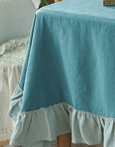 Extra Large Rectangle Tablecloth for Dining Room Table, Blue Modern Long Table Cover, Ramie Tablecloth for Home Decoration, Square Tablecloth for Round Table-Art Painting Canvas