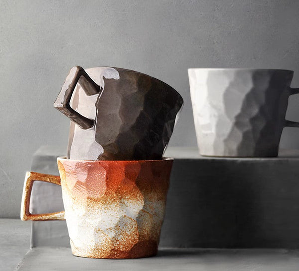 Large Capacity Coffee Cups, Modern Handmade Pottery Coffee Cup, Large Unique Tea Cup, Creative Brown White Black Blue Ceramic Coffee Mugs-Art Painting Canvas