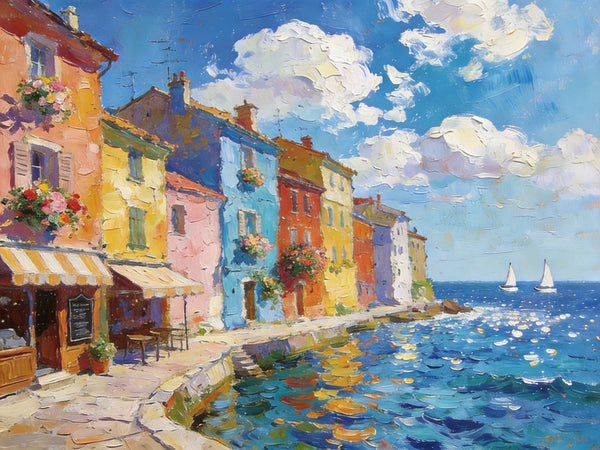 Canvas Paintings for Living Room, Coatal Town Beauty Spot, Hand Painted Canvas Art, BuyOil Paintings Online, Small Wall Art Paintings, Original Landscape Paintings-Art Painting Canvas