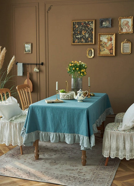 Extra Large Rectangle Tablecloth for Dining Room Table, Blue Modern Long Table Cover, Ramie Tablecloth for Home Decoration, Square Tablecloth for Round Table-Art Painting Canvas