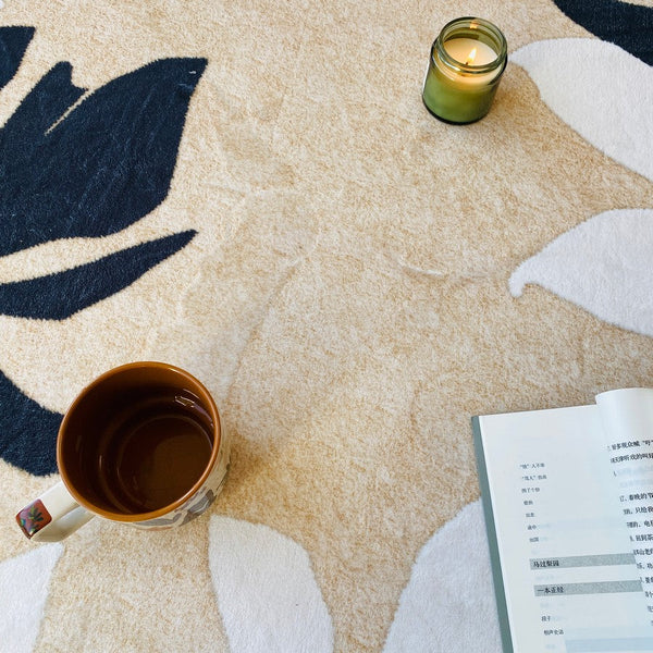 Modern Round Rugs under Coffee Table, Circular Rugs for Dining Table, Abstract Contemporary Rugs for Bedroom, Modern Cream Color Rugs for Living Room-Art Painting Canvas