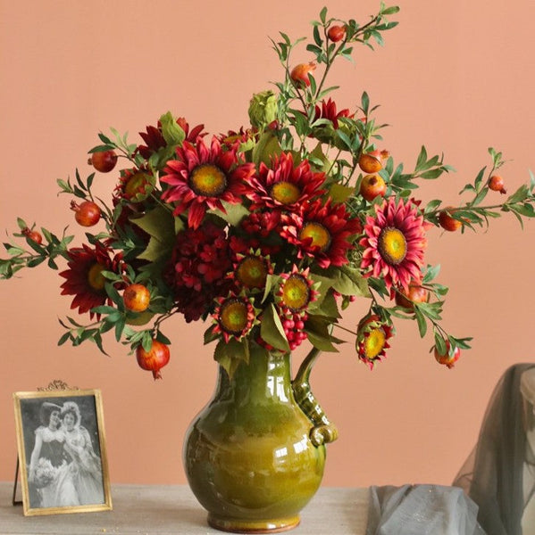 Beautiful Flower Arrangement for Home Decoration, Large Bunch of Pomegranate Branch, Table Centerpiece, Real Touch Artificial Floral for Dining Room-Art Painting Canvas
