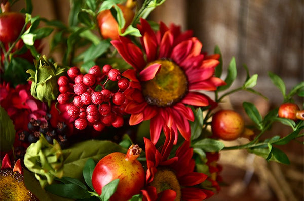 Beautiful Flower Arrangement for Home Decoration, Large Bunch of Pomegranate Branch, Table Centerpiece, Real Touch Artificial Floral for Dining Room-Art Painting Canvas