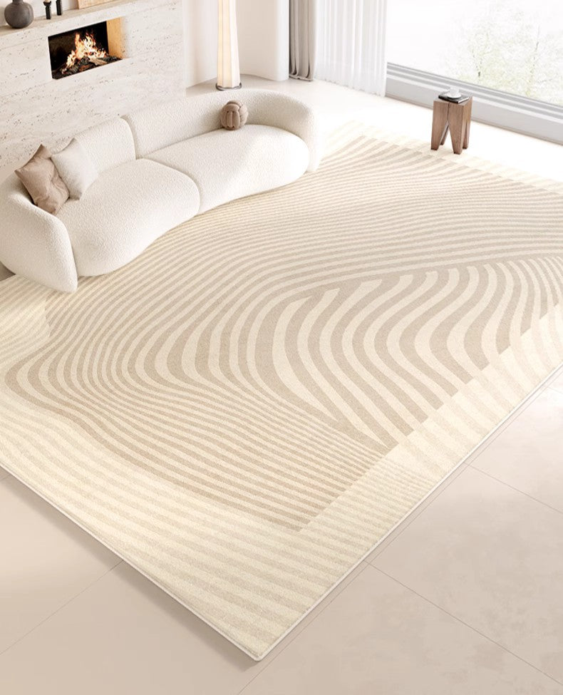 Cream Color Rugs Under Dining Room Table, Neutral Beige Carpet, Light Ivory Floor Mat, Elegant Soft Touch Cover, Family Meal Area Decor