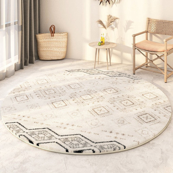 Thick Circular Modern Rugs under Sofa, Geometric Modern Rugs for Bedroom, Modern Round Rugs under Coffee Table, Abstract Contemporary Round Rugs-Art Painting Canvas
