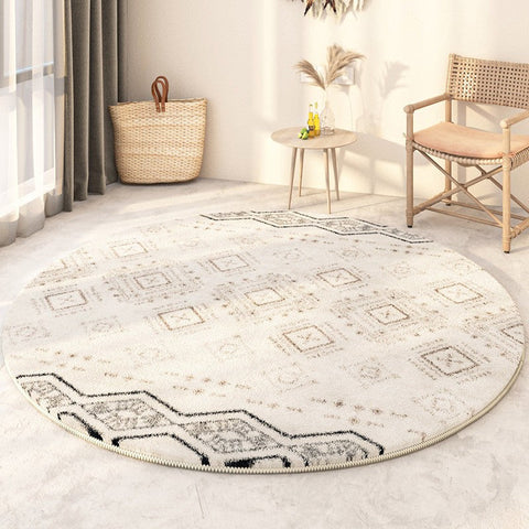 Thick Circular Modern Rugs under Sofa, Geometric Modern Rugs for Bedroom, Modern Round Rugs under Coffee Table, Abstract Contemporary Round Rugs-Art Painting Canvas