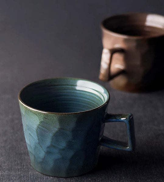 Large Capacity Coffee Cups, Modern Handmade Pottery Coffee Cup, Large Unique Tea Cup, Creative Brown White Black Blue Ceramic Coffee Mugs-Art Painting Canvas