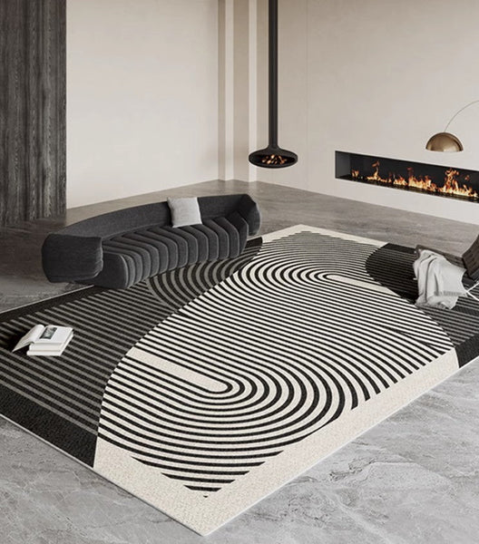 Geometric Contemporary Rugs Next to Bed, Black Stripe Contemporary Modern Rugs, Modern Rugs for Living Room, Modern Rugs for Dining Room-Art Painting Canvas