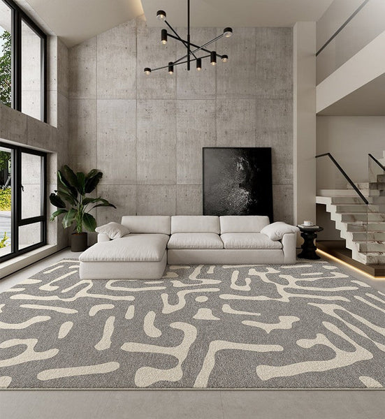 Modern Rugs for Living Room, Gray Modern Rugs for Bedroom, Large Geometric Rugs, Contemporary Area Rugs for Dining Room-Art Painting Canvas