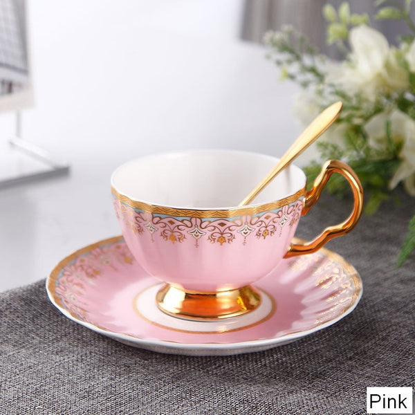Unique British Tea Cup and Saucer in Gift Box, Pink Blue White Porcelain Tea Cup Saucer Set, Elegant British Ceramic Coffee Cups for Traditional Afternoon Tea-Art Painting Canvas
