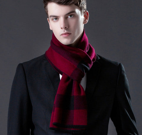 Cashmere Scarf for Gentleman, Long Thick Wool Scarf, Men's Winter Scarf, Red Gray Fashion Scarf, Christmas Gift for Men, Men's Wool Scarf Winter-Art Painting Canvas