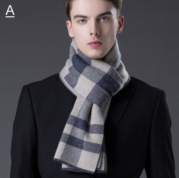 Cashmere Scarf for Gentleman, Long Thick Wool Scarf, Men's Winter Scarf, Red Gray Fashion Scarf, Christmas Gift for Men, Men's Wool Scarf Winter-Art Painting Canvas