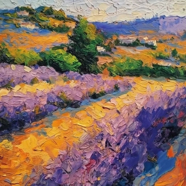 Original Small Landscape Paintings, Heavy Texture Hand Painted Art, Easy Landscape Painting Ideas, Provence Lavender Field Cypress Tree Painting, Simple Small Canvas Paintings-Art Painting Canvas