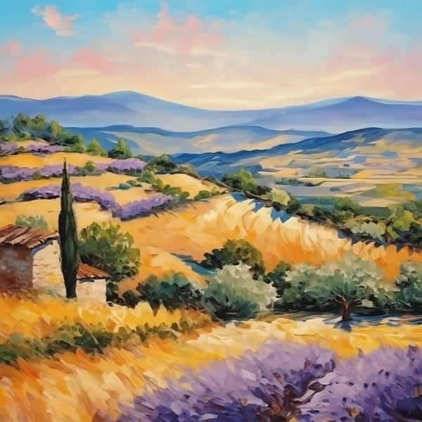 Simple Small Canvas Paintings, Original Small Landscape Paintings, Heavy Texture Acrylic Artwork, Easy Landscape Painting Ideas, Provence Lavender Field Cypress Tree Painting-Art Painting Canvas