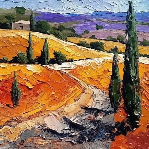 Simple Small Canvas Paintings, Original Small Landscape Paintings, Provence Flower Field Landscape Painting, Heavy Texture Canvas Art, Easy Landscape Painting Ideas-Art Painting Canvas