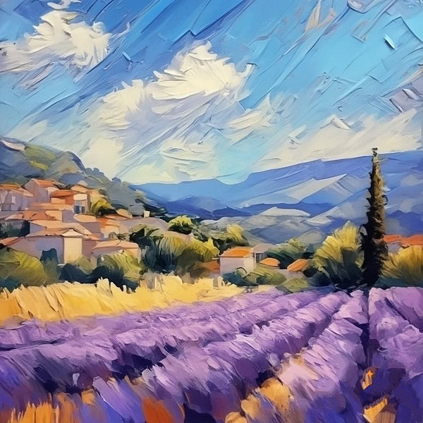 Simple Small Canvas Paintings, Heavy Texture Acrylic Artwork, Easy Landscape Painting Ideas, Original Small Landscape Paintings, Provence Lavender Field Cypress Tree Painting-Art Painting Canvas