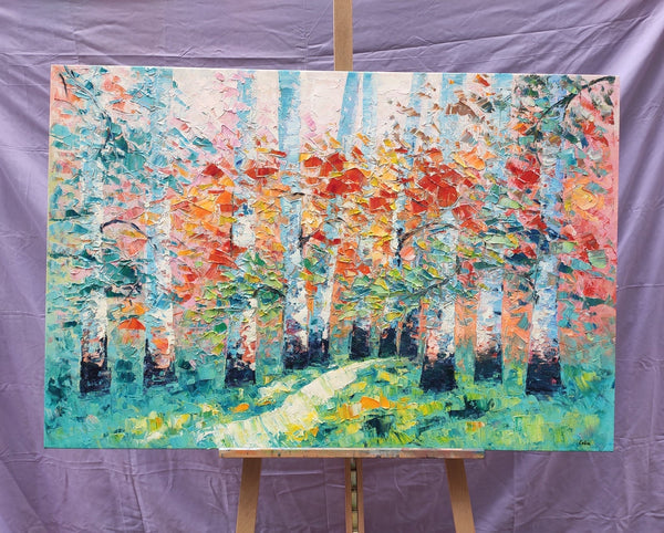 Custom Canvas Painting, Abstract Landscape Painting, Autumn Birch Tree, Canvas Painting-Art Painting Canvas