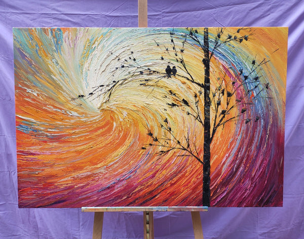 Abstract Art Painting for Living Room, Custom Original Wall Art Paintings, Love Birds Painting, Contemporary Modern Paintings-Art Painting Canvas