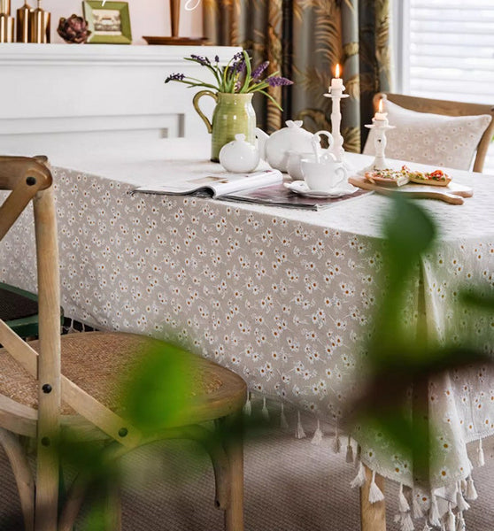 Rustic Flower Pattern Table Covers for Kitchen, Large Rectangle Tablecloth for Dining Room Table, Linen Rectangular Tablecloth for Oval Table, Country Farmhouse Tablecloth-Art Painting Canvas