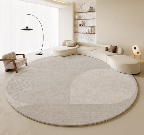 Living Room Modern Grey Rugs, Circular Rugs under Coffee Table, Round Contemporary Modern Rugs in Bedroom, Modern Carpets for Dining Room-Art Painting Canvas