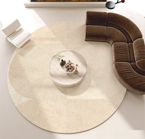 Unique Modern Rugs for Living Room, Geometric Round Rugs for Dining Room, Contemporary Cream Color Rugs for Bedroom, Circular Modern Rugs under Chairs-Art Painting Canvas