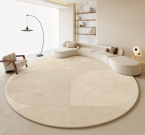 Modern Rugs for Living Room, Contemporary Cream Color Rugs for Bedroom, Circular Modern Rugs under Chairs, Geometric Round Rugs for Dining Room-Art Painting Canvas