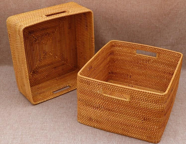 Extra Large Storage Baskets for Living Room, Storage Baskets for Clothes, Rectangular Storage Basket for Shelves, Woven Rattan Storage Basket for Kitchen-Art Painting Canvas