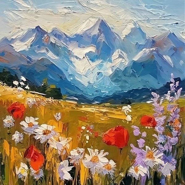 Original Small Landscape Paintings, Heavy Texture Canvas Art, The Alps Mountain Painting, Small Canvas Paintings, Easy Landscape Painting Ideas, Simple Small Canvas Paintings-Art Painting Canvas