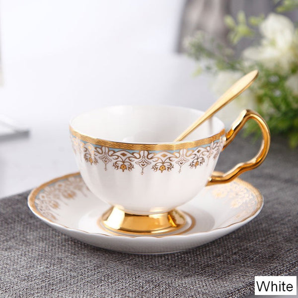 Unique British Tea Cup and Saucer in Gift Box, Pink Blue White Bone China Porcelain Tea Cup Set, Elegant British Ceramic Coffee Cups for Afternoon Tea-Art Painting Canvas