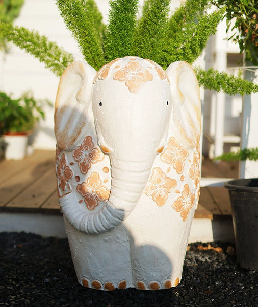 Villa Outdoor Garden Flower Pots, Oversized Modern Garden Flower Pot, Extra Large Elephant Garden Flowerpots, Animal Statue for Garden Ornaments, Resin Statue for Garden-Art Painting Canvas