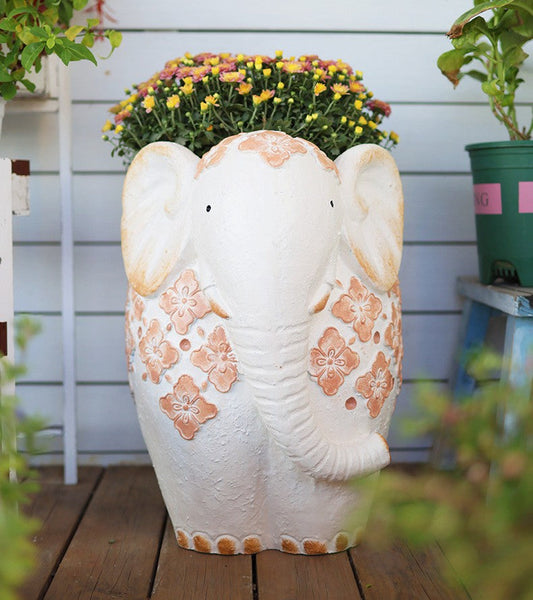 Oversized Modern Garden Flower Pot, Extra Large Elephant Garden Flowerpots, Animal Statue for Garden Ornaments, Resin Statue for Garden, Villa Outdoor Garden Flower Pots-Art Painting Canvas