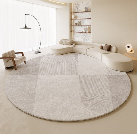 Unique Circular Modern Rugs, Abstract Grey Rugs under Coffee Table, Dining Room Modern Rug Ideas, Round Area Rugs, Modern Rugs in Bedroom-Art Painting Canvas