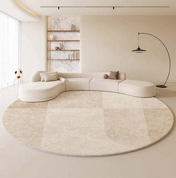 Modern Round Rugs under Coffee Table, Circular Rugs for Dining Table, Abstract Contemporary Rugs for Bedroom, Modern Cream Color Rugs for Living Room-Art Painting Canvas