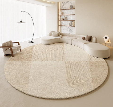 Abstract Contemporary Rugs for Bedroom, Modern Cream Color Rugs for Living Room, Modern Round Rugs under Coffee Table, Circular Rugs for Dining Table-Art Painting Canvas