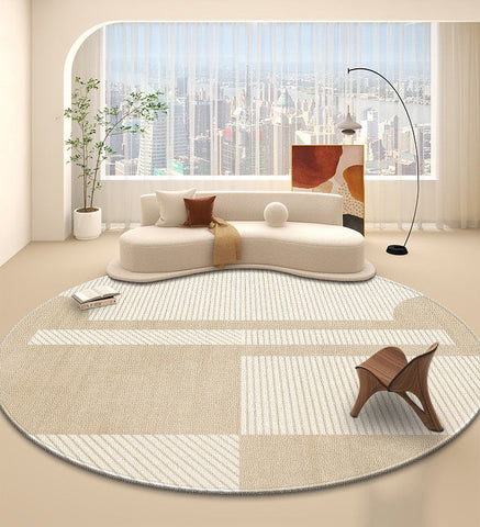 Contemporary Round Rugs, Bedroom Modern Round Rugs, Circular Modern Rugs under Dining Room Table, Geometric Modern Rug Ideas for Living Room-Art Painting Canvas