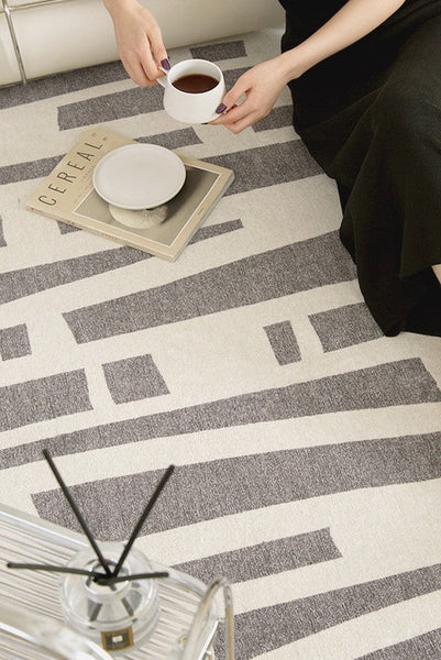 Large Modern Rugs for Living Room, Gray Geometric Area Rugs for Bedroom, Contemporary Area Rugs for Dining Room-Art Painting Canvas