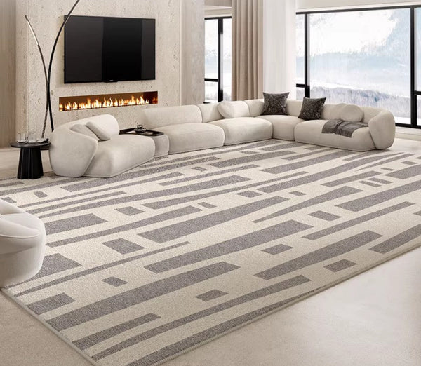 Large Modern Rugs for Living Room, Gray Geometric Area Rugs for Bedroom, Contemporary Area Rugs for Dining Room-Art Painting Canvas