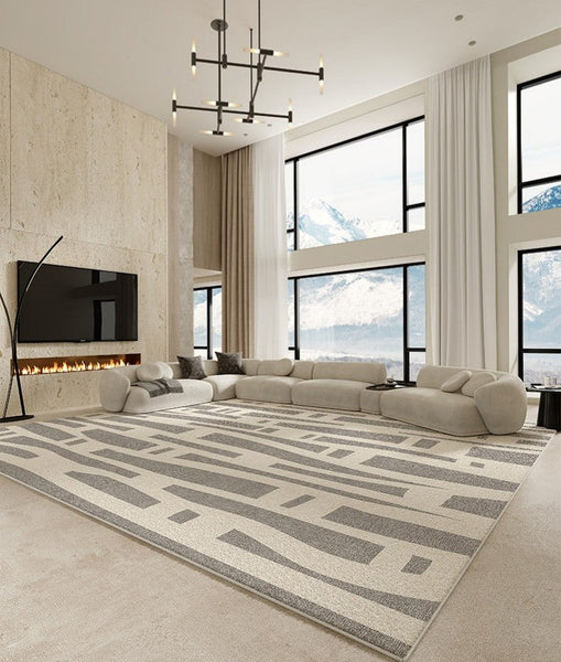 Large Modern Rugs for Living Room, Gray Geometric Area Rugs for Bedroom, Contemporary Area Rugs for Dining Room-Art Painting Canvas