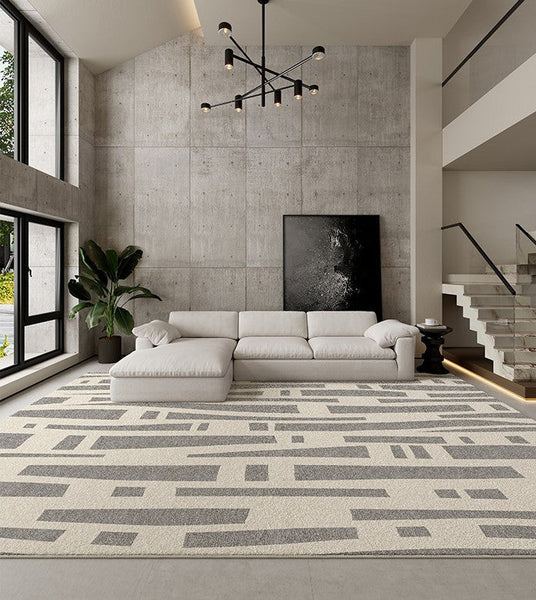 Large Modern Rugs for Living Room, Gray Geometric Area Rugs for Bedroom, Contemporary Area Rugs for Dining Room-Art Painting Canvas