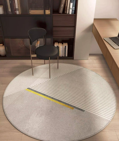 Modern Round Rugs under Coffee Table, Dining Room Modern Rugs, Gray Contemporary Round Rugs under Chairs, Circular Area Rugs for Bedroom-Art Painting Canvas