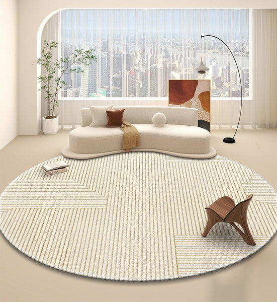 Dining Room Contemporary Round Rugs, Circular Modern Rugs under Chairs, Bedroom Modern Round Rugs, Geometric Modern Rug Ideas for Living Room-Art Painting Canvas